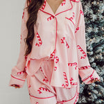 Pink Christmas Candy Cane Print Shirt and Shorts Pajama Set