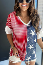 Multicolor Stripes Stars Print Knit Short Sleeves Top