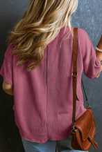 Rose Pink Textured V-Neck Dropped Shoulder Plus T-Shirt