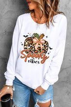 Beige Spooky Leopard Pumpkin Print Crew Neck Sweatshirt