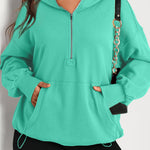 Aruba Blue Solid Kangaroo Pocket Half Zipper Oversized Hoodie