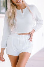 Waffle Knit Buttoned Long Sleeve Crop and Shorts Lounge Set