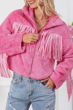 Pink Fringed Full Zipper Fleece Jacket