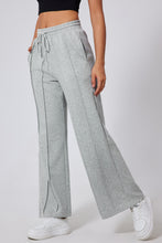 Gray Seamed Drawstring High Waist Wide Leg Sweatpants