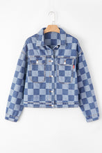 Light Blue Checkered Patchwork Button up Denim Jacket