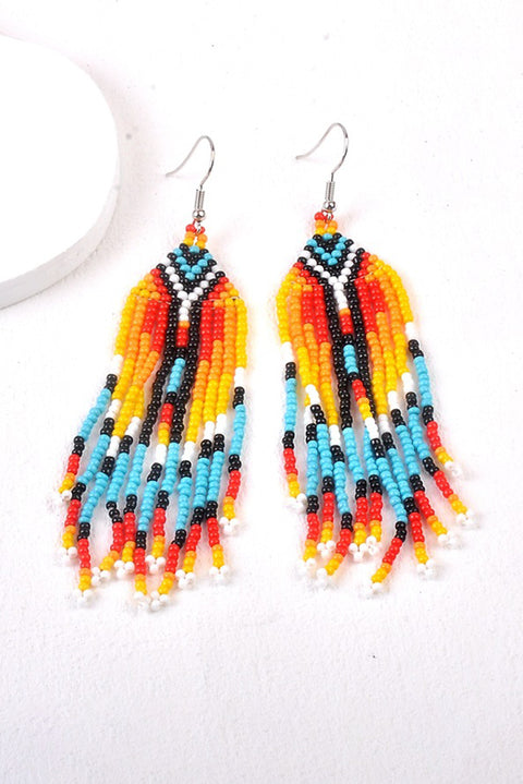 White Western Rice Bead Tassel Hook Earring