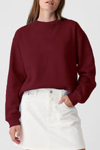 Burgundy Solid Fleece Lined Drop Shoulder Terry Sweatshirt