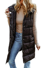 Black Hooded Long Quilted Vest Coat