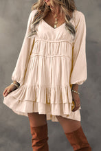 Apricot Tiered Ruffled Puff Sleeve Loose Fit Mini Dress