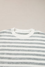 Gray Stripe Drop Shoulder Crew Neck Sweater