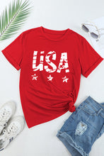 Red USA Letters Graphic Cuffed T Shirt