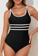 Black Contrast Trim Colorblock U Neck One Piece Swimwear