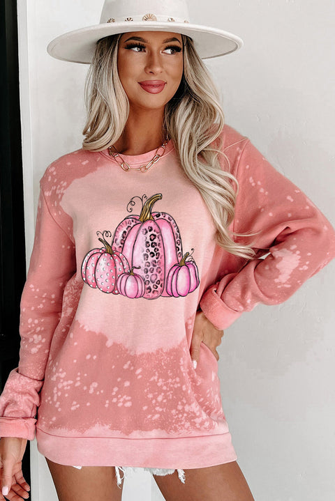 Sudadera con teñido anudado blanqueado y gráfico de calabaza rosa