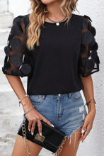 Black Contrast Applique Mesh Half Sleeve Blouse