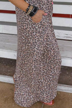 Leopard Patchwork Ribbed Maxi Dress with Pockets