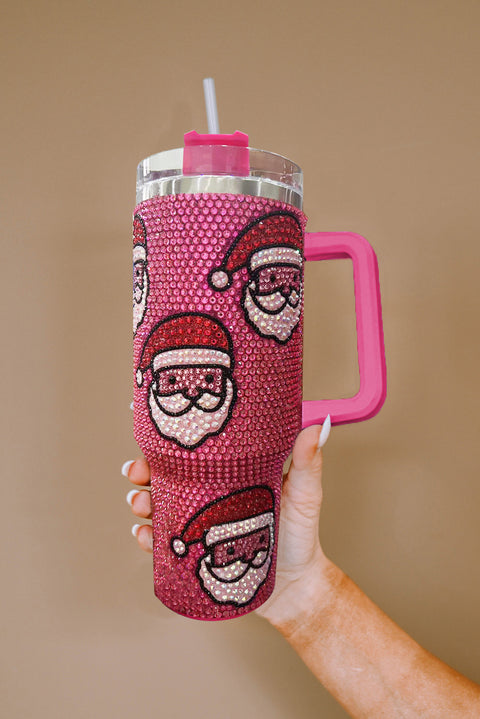 White Christmas Santa Claus Diamond Thermos Cup with Straw