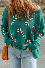 Green Sequined Candy Canes Gingerbread Man Sweater