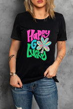 Black Happy GO Lucky Clover Print Crew Neck T Shirt