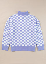 Purple Checkered Collared Buttons Plus Size Sweater