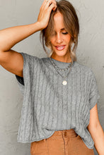 Chestnut Crew Neck Cable Knit Short Sleeve Sweater