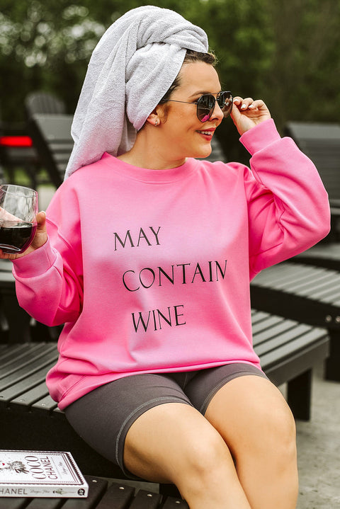 May Contain Wine Crew Neck Plus Size Sweatshirt