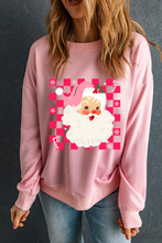 Pink Fancy Checkered Father Christmas Graphic Sweatshirt