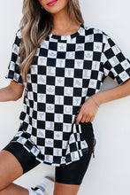 Black Western Fashion Checkerboard Print Side Split T Shirt