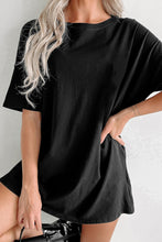 Black Solid Color Round Neck Basic Tunic T Shirt