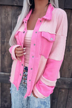 Pink Colorblock Waffle Patchwork Pocketed Shacket