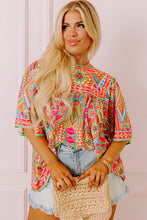 Green Fashion Printed Wide Sleeve Plus Size Blouse