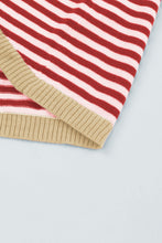 Fiery Red Contrast Trimmed Striped Drop Shoulder Sweater