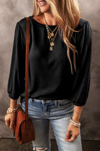 Black Solid Color 3/4 Sleeve Round Neck Blouse