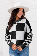 Flaxen Checkered Print Drop Shoulder Sweater