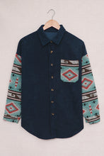 Aztec Pattern Sleeve Pocketed Corduroy Shacket