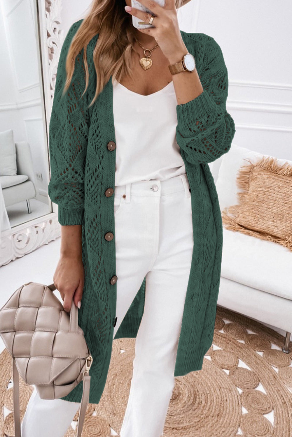 MISSKY Women's Casual Cardigan Long Sleeve Knit Button Sweater Jacket with  Pockets Army Green S at  Women's Clothing store