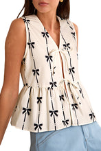 White Bow Printed Tie Closure Ruffled Vest