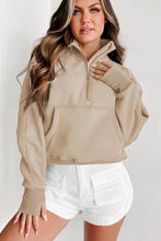 Parchment Fleece Lined Zip Up Stand Collar Thumbhole Sleeve Sweatshirt