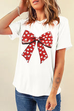 White Heart Bow Printed Crewneck Valentines T Shirt