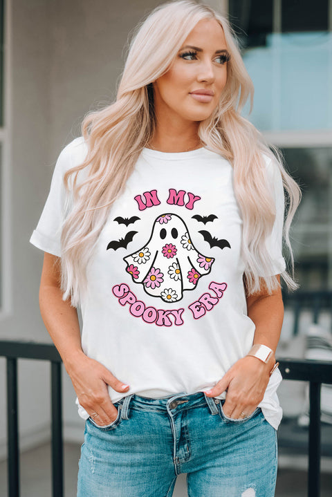 Camiseta blanca con gráfico de fantasma de Halloween EN MI ERA SPOOKY