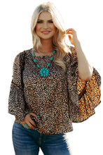 Chestnut Leopard Print Ruffle Wide Sleeve Blouse