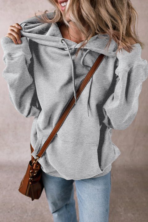 Light Grey Fleece Lined Kangaroo Pocket Drawstring Chunky Hoodie