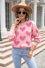 Light Pink Valentineâ€™s Day Heart Jacquard Knit Sweater