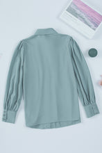 Solid Color Button Up Puff Sleeve Blouse