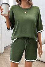 Fern Green Contrast Edge Knitted Sweater Tee and Shorts Lounge Set