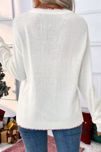 White Bow Pattern Contrast Trim Christmas Loose Graphic Sweater