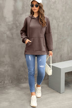 Coffee Waffle Knit Fleece Lined High Low Oversized Hoodie