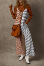 Yellow Stripe Two Tone Contrast Spaghetti Strap Backless Overall