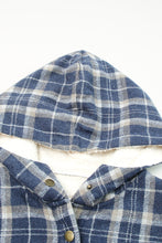 Blue Plaid Pattern Sherpa Lined Hooded Shacket