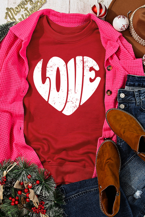 Red Retro Heart-shape LOVE Letter Graphic Sweatshirt