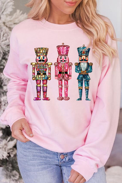 Pink Shimmer Nutcracker Graphic Christmas Pullover Sweatshirt